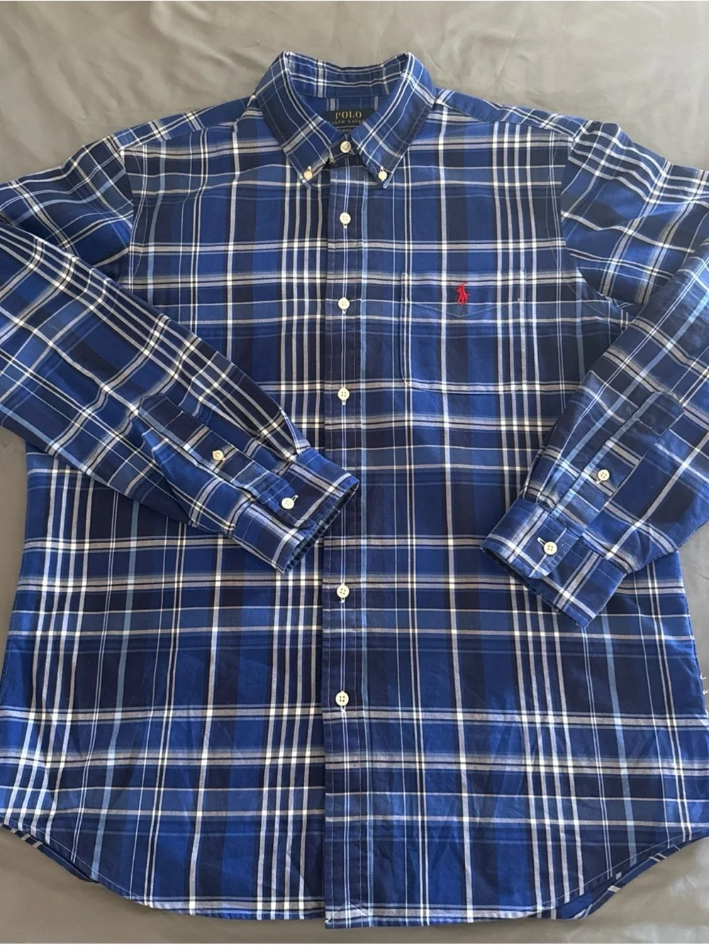Polo by Ralph Lauren Blue and White Plaid Men's Shirt